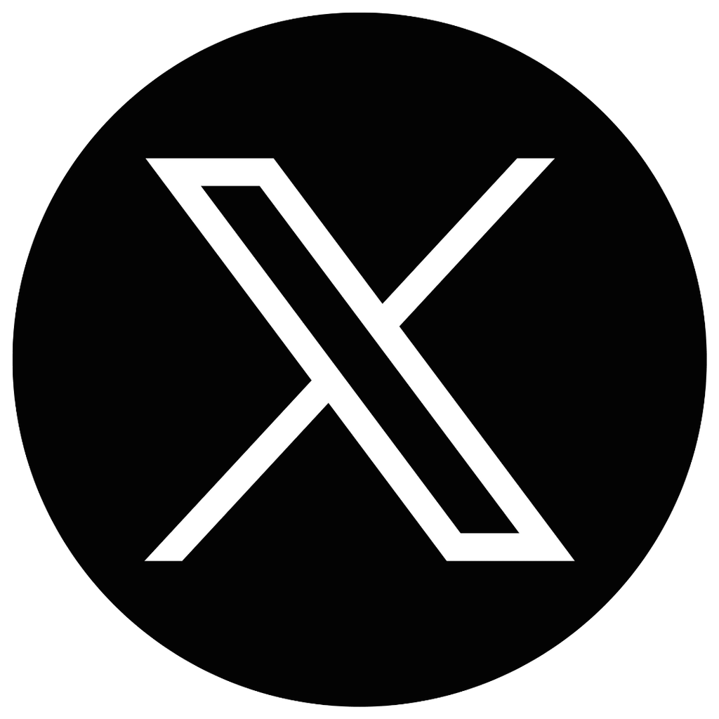 White X logo on black circular background