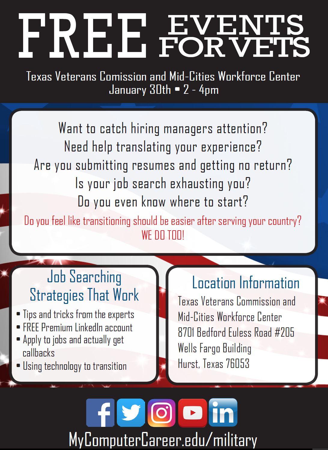 mycc,mycomputercareer.com,my computer career,mycc.com,my cc , free event, veterans, military transition