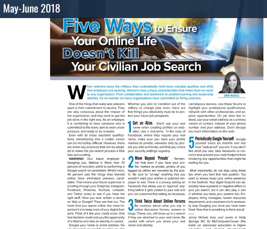 Tips to Ensure Your Online Life Doesn’t Kill Your Civilian Job Search