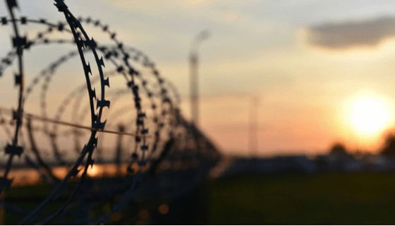 Barbed wire fence at sunset, symbolizing security and protection.