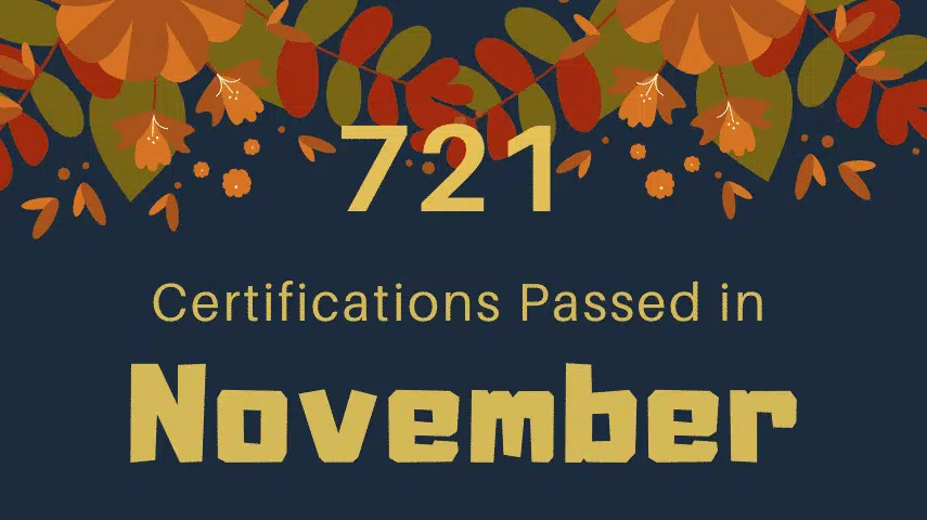 700+ Certifications Earned in November 2019