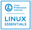 Linux Professional Institute Linux Essentials badge, educational certificate on a white background.
