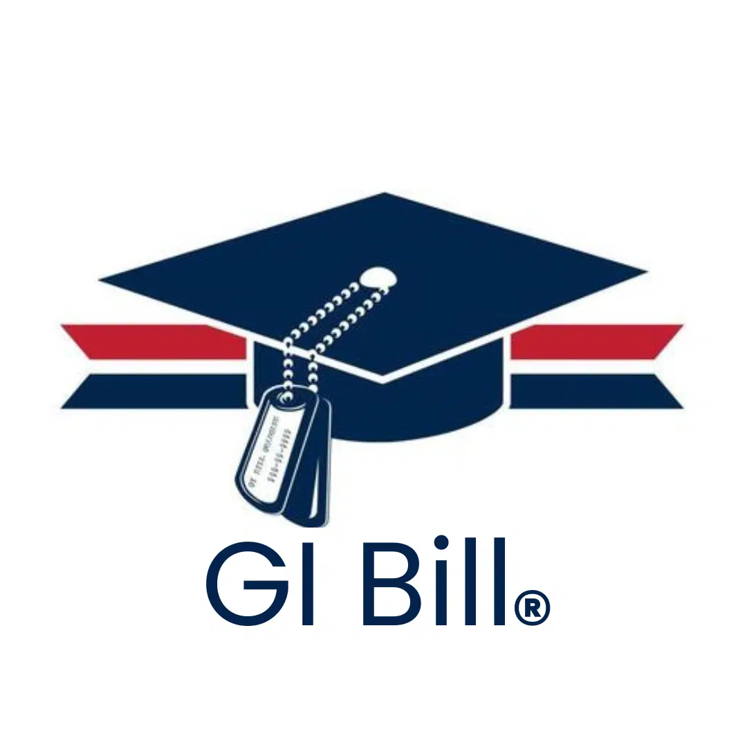 Graduation cap and GI Bill badge representing online computer career training and military education benefits at MyComputerCareer.