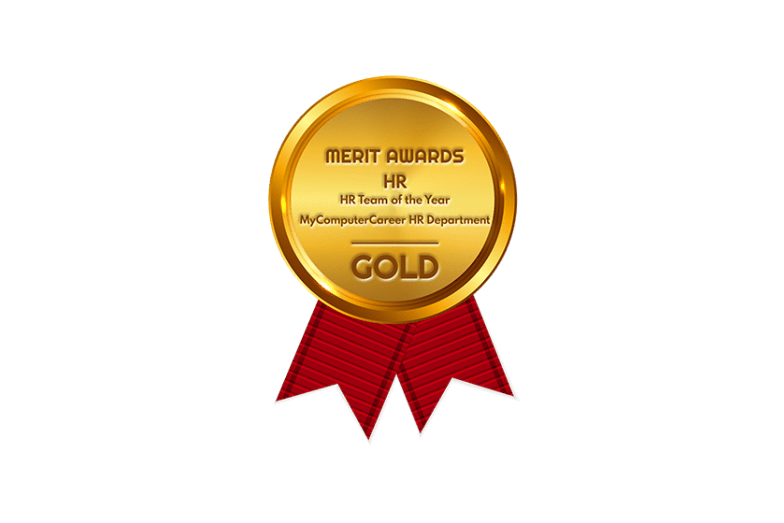 Merit Award medal for MyComputerCareer HR department, recognizing excellence in IT and technology training accomplishments.