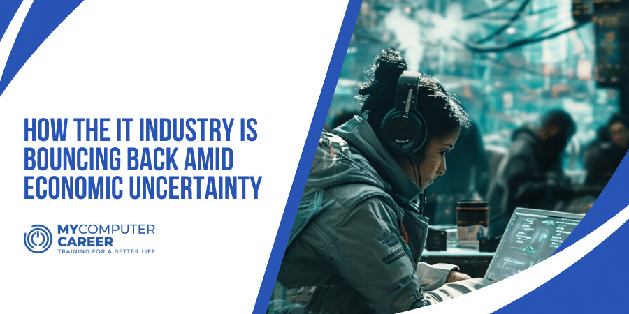 Professional working on laptop, symbolizing IT Industry Recovery amid challenges