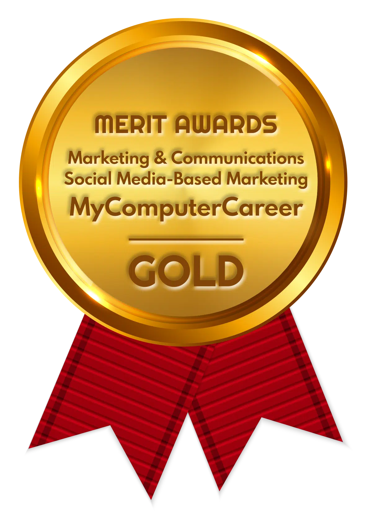 The Gold 2025 Merit Award medal for social media excellence awarded to MyComputerCareer.